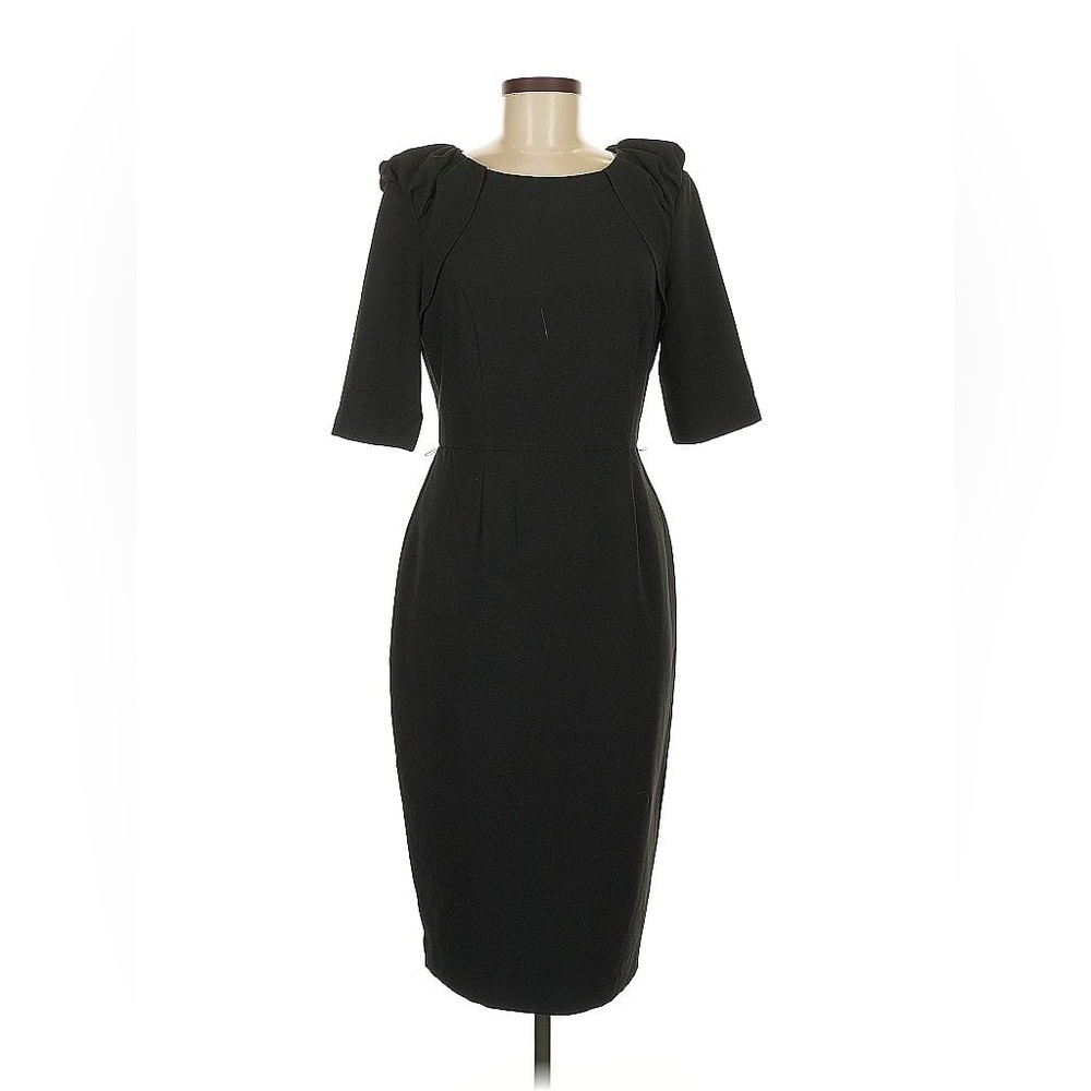 Eva Longoria Black Fitted Ruched Shoulder Dress – Size 2